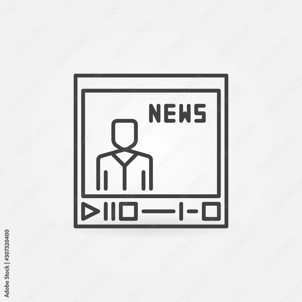 Poster video player with news vector concept outline icon or symbol