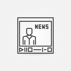 Video player with news vector concept outline icon or symbol