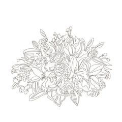 vector image of a bouquet of flowers. contour line drawing. continuous line. one line