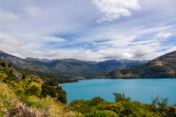 Naklejka na ściany i meble General Carrera lake and mountains beautiful landscape, Chile, Patagonia, South America