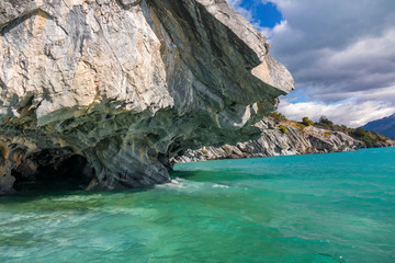 Fototapeta na wymiar Marble caves (Capillas del Marmol), General Carrera lake, landscape of Lago Buenos Aires, Patagonia, Chile