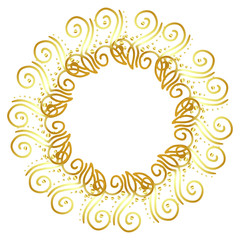 luxury and complicated golden frame with hand drawn monogram or pattern. copy space. golden gradient. Isolated on white background. Vector illustration. 