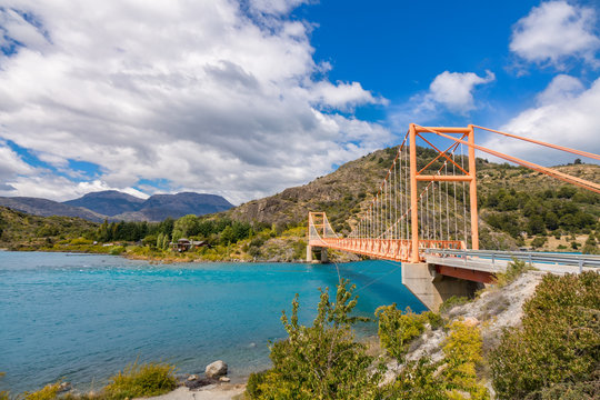 Bertran lake and General Carrera lake bridge and mountains beautiful landscape, Chile, Patagonia, South America