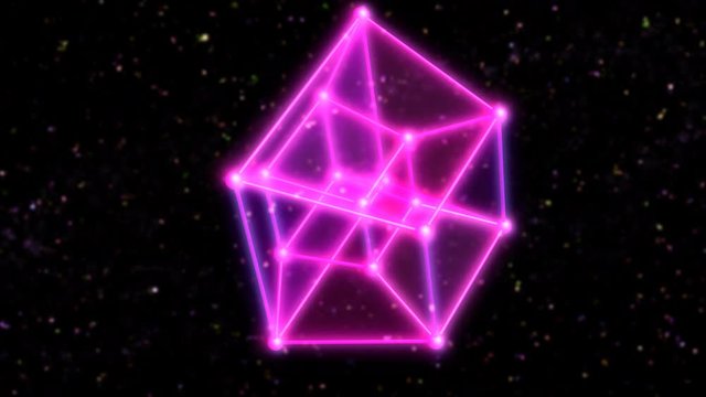 4 Dimensional Hypercube Tesseract Rotating in Outer Space and Stars - 4K Seamless Loop Motion Background Animation