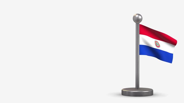 Paraguay 3D waving flag animation on tiny flagpole.
