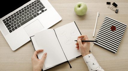 Setting goals concept. Top view desktop. Productivity and success. Office workspace flatlay. Healthy goals - 307323435