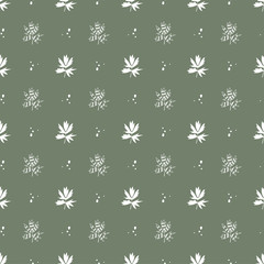 Seamless floral pattern in vector. Botanical pattern background in green with maple leaves