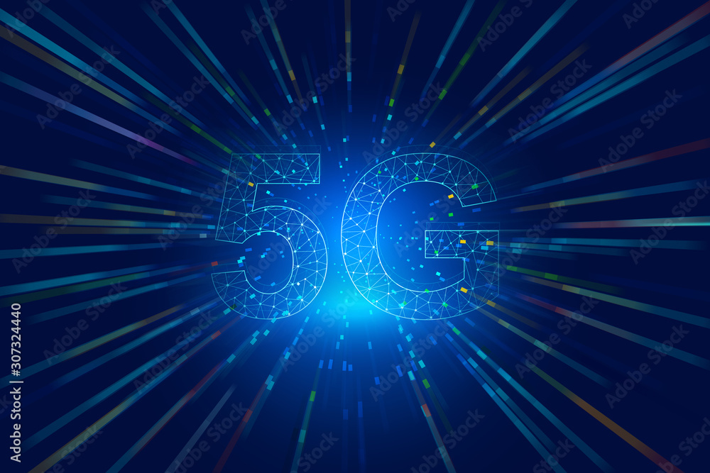Poster dots and lines are linked to construct 5g development concept creative diagram, high-speed wireless 