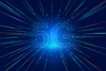Dots and lines are linked to construct 5G development concept creative diagram, high-speed wireless mobile data.