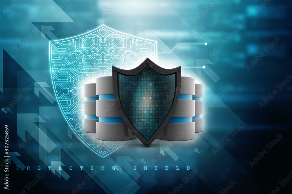 Poster 3d rendering database and computer data security concept