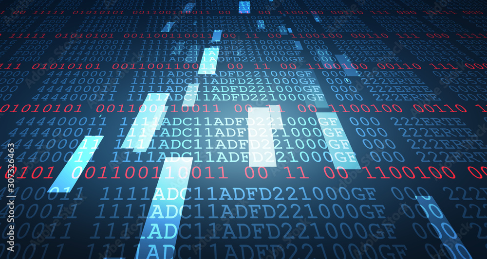 Poster 2d illustration abstract digital binary data on computer screen