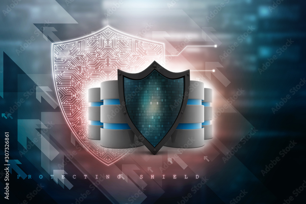 Poster 3d rendering database and computer data security concept