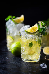 Cold tea with ice, mint and lime