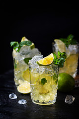 Cold tea with ice, mint and lime