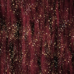 Fototapeta na wymiar Black, red and gold freehand seamless pattern. Abstract spray background. Texture of gold foil.