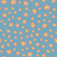 Vector Seamless Doodle Floral Pattern on blue background