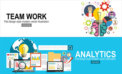 Flat design illustration concepts for business analysis and planning, consulting, team work, project management, financial report and strategy.Business Analysis.Vector