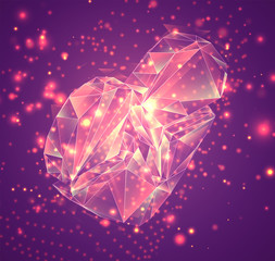 3d vector symbol on a pink background, exploded crystal