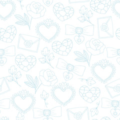 Valentine's Day seamless. Pattern with outline celebration hand drawn elements. Cute vector background.