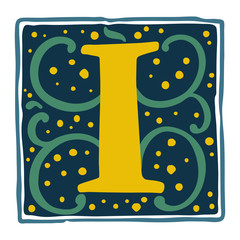 Renaissance I letter logo in dim vintage colors.