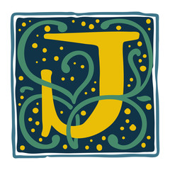 Renaissance J letter logo in dim vintage colors.