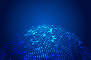 Dot line links earth luminescence technology background, blue technology effects of earth elements