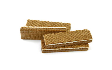 stacked chocolate wafers isolated on a white background