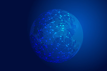 Dot line links earth luminescence technology background, blue technology effects of earth elements