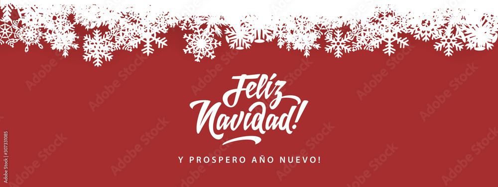 Wall mural feliz navidad - merry christmas in spanish language red card template design elements, snowflakes - Wall murals