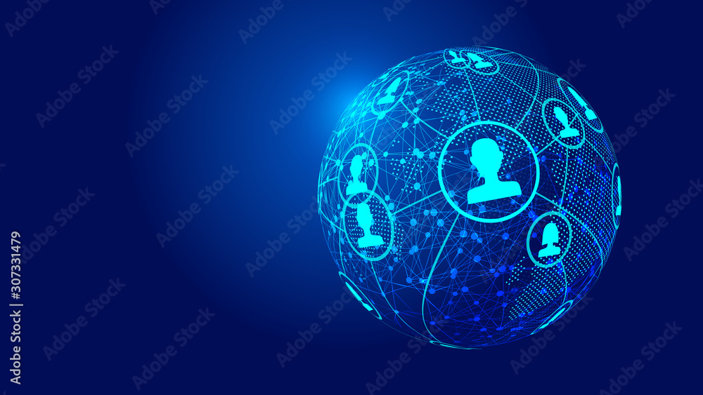 Poster concept and creative map of human, social and network relations constructed by point, line and digit