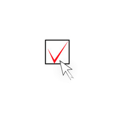 Mouse cursor. A red checkmark. Confirmation. Vector illustration
