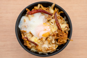 Rice with roast beef.