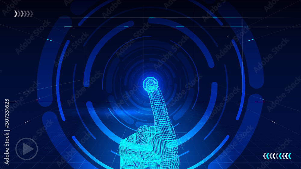 Poster ai technology interface vector background, touch screen by hand.