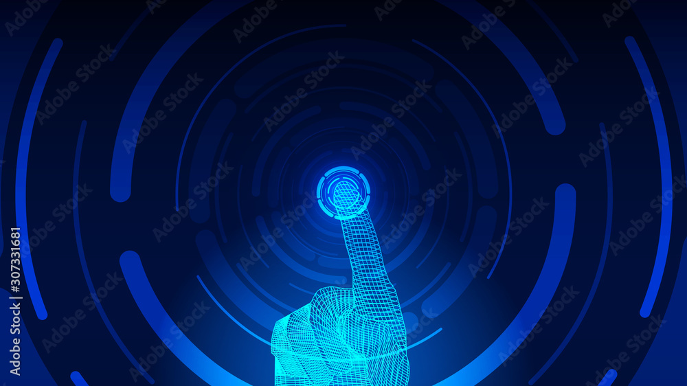 Poster ai technology interface vector background, touch screen by hand.