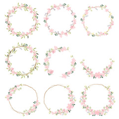beautiful pink sakura or cheery blossom flower wreath collection eps10 vectors illustration © Unchalee
