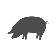 Pig eats. Flat icon. Vector illustration.