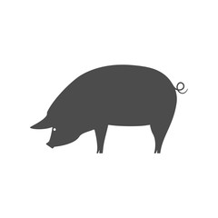 Pig icon. Pig eats. Vector illustration.