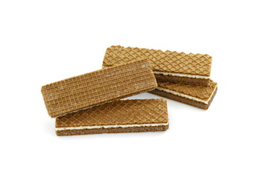 stacked chocolate wafers isolated on a white background