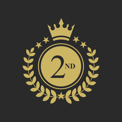 Gold Medal Vector. Golden Place Badge. Sport Game Golden Challenge Award. Red Ribbon illustration.