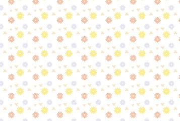 蝶とピンクと黄色と水色の花の春のシームレスパターン壁紙