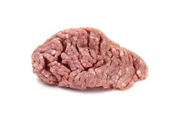 Minced meat, pork, beef, forcemeat, clipping path, isolated on white background. Raw ground beef meat in closeup on white background.