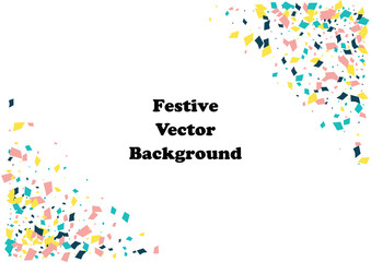 Festive color rectangle confetti background. Abstract frame confetti texture for holiday, postcard, poster, website, carnivals, birthday and children's parties. Cover confetti mock-up. Wedding card