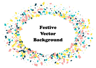 Festive color rectangle confetti background. Abstract frame confetti texture for holiday, postcard, poster, website, carnivals, birthday and children's parties. Cover confetti mock-up. Wedding card