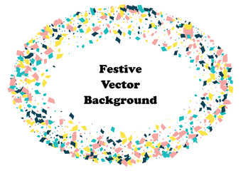 Festive color rectangle confetti background. Abstract frame confetti texture for holiday, postcard, poster, website, carnivals, birthday and children's parties. Cover confetti mock-up. Wedding card