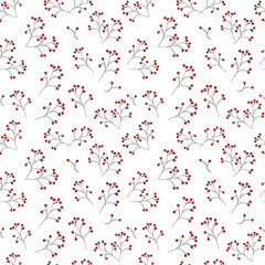  Seamless pattern: isolated red berries on a twig on a white background. vector. illustration