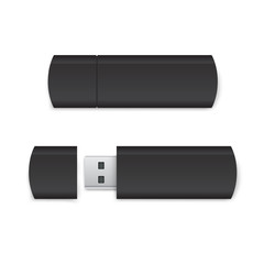 Realistic Black Usb Flash Drive Mockup - Open and Closed Versions