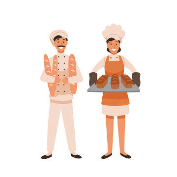 Smiling bakers flat vector illustration