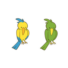 とまっている二匹のインコのイラスト