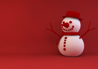 3D Illustration Christmas Tree with Snowman and gift present isolated on pastel background