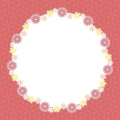 ピンクの幾何学模様の背景と小花柄のフレーム